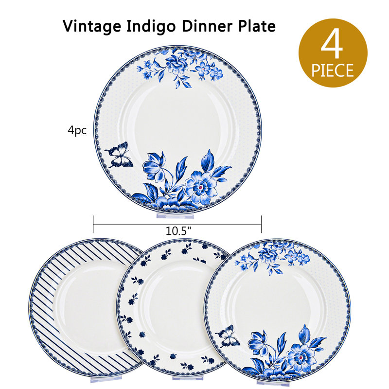 STP Goods Vintage Indigo Bone China Dinner Plate Set Of 4 Wayfair